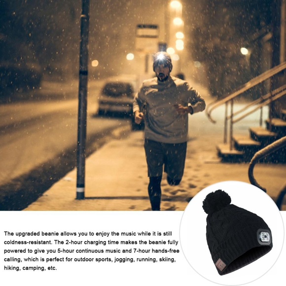 ? LED MIC BEANIE HAT MUSIC HEADPHONES CAP WIRELESS NIGHT HEAD LIGHT WARM SKI main image 8